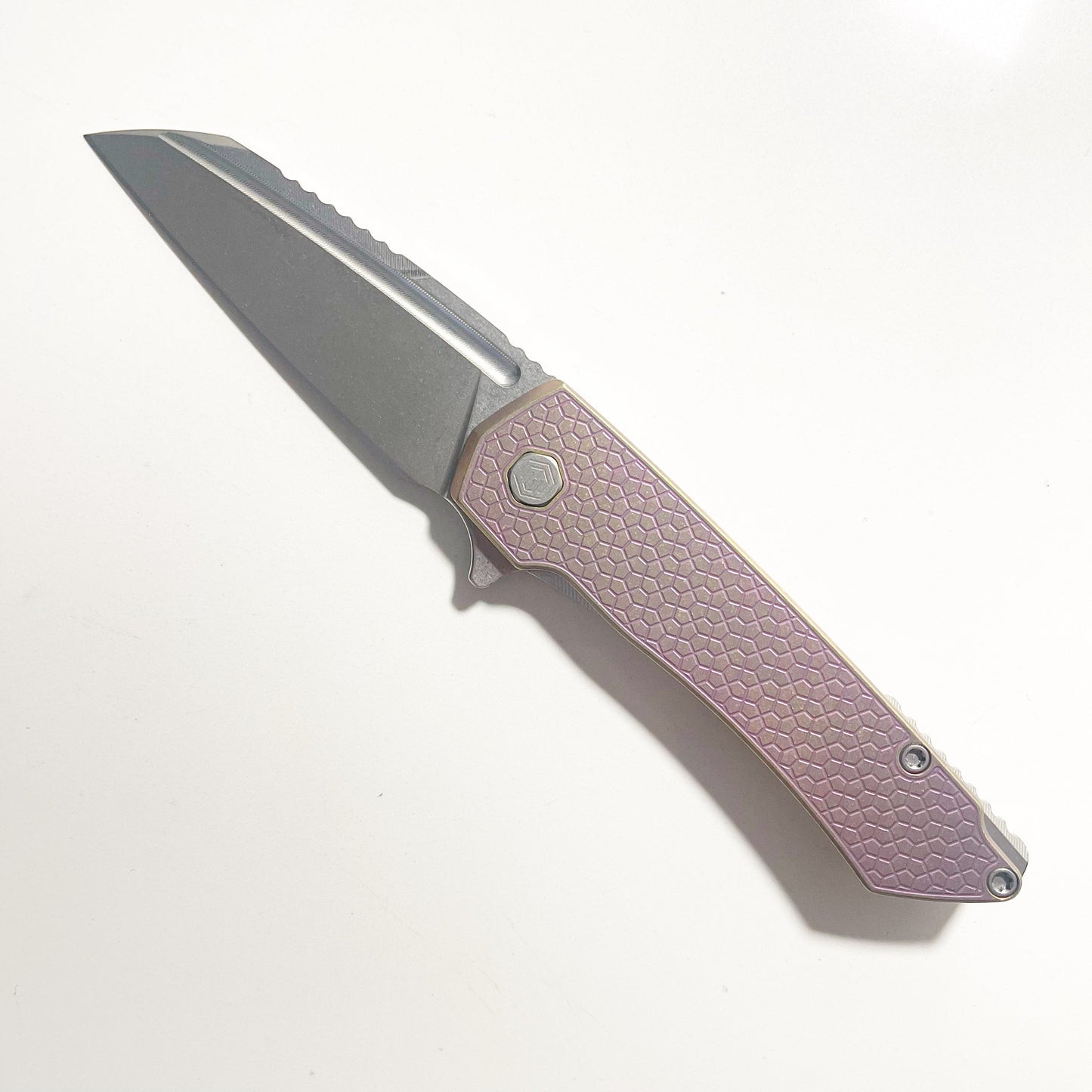 MachineWise Mojave S90V Stonewash Blade Pink w/ Gold Dust Turtle Texture Titanium Handle