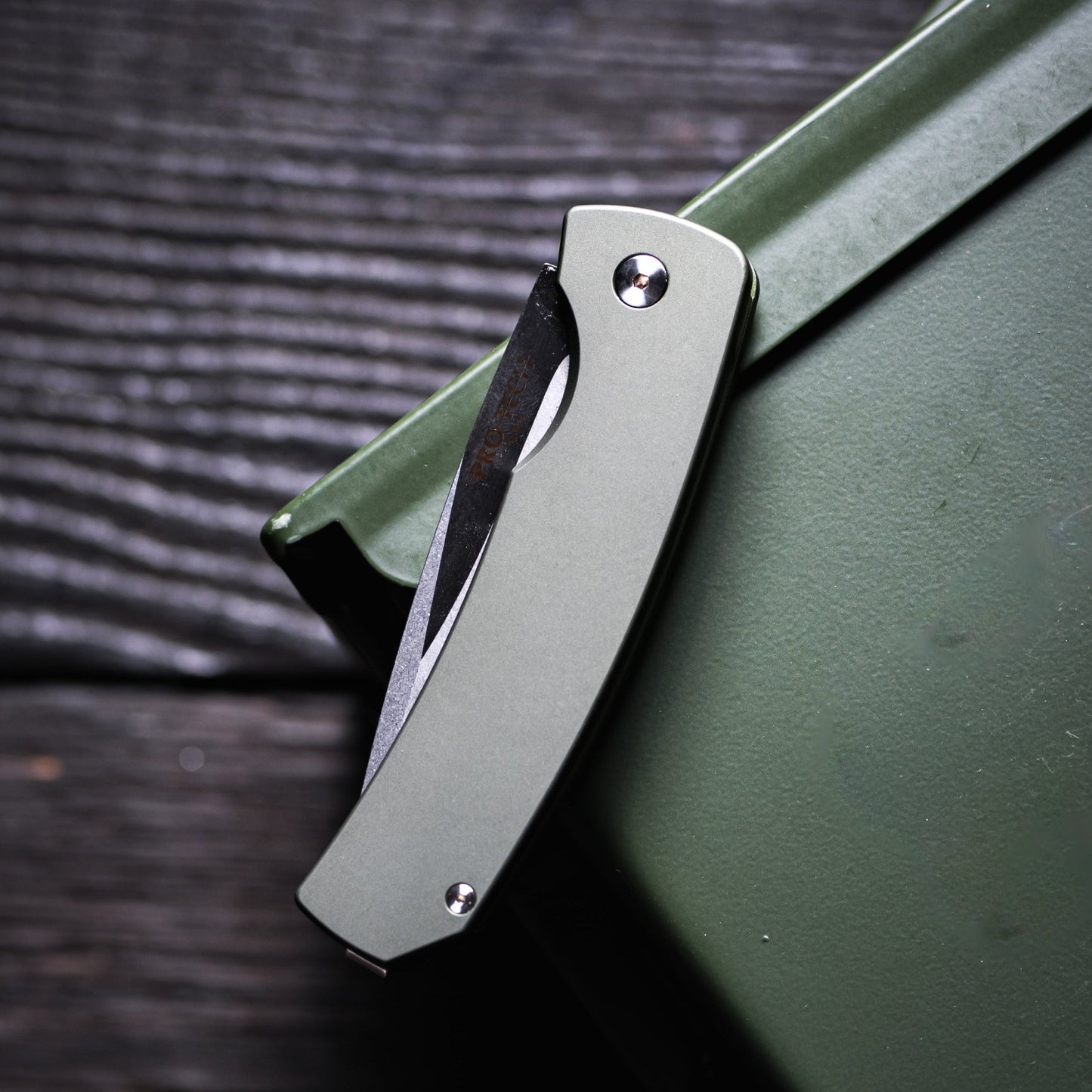 Pro-Tech Knives Magic 2 Whiskers 3.75in 154cm Stonewashed Blade Solid Green Handles M2601-Green
