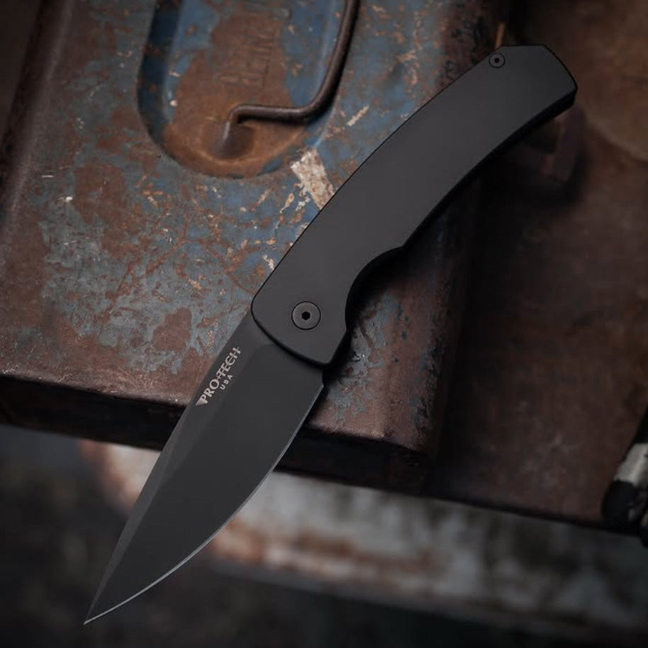 Pro-Tech Magic 2 M2603 front view – 3.75″ black 154CM scale release automatic knife