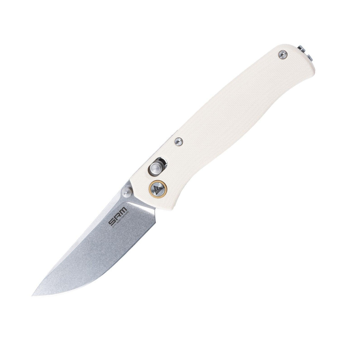SRM Medal - 3.2" Stonewash Blade - White G10 Handle - 255L-GT