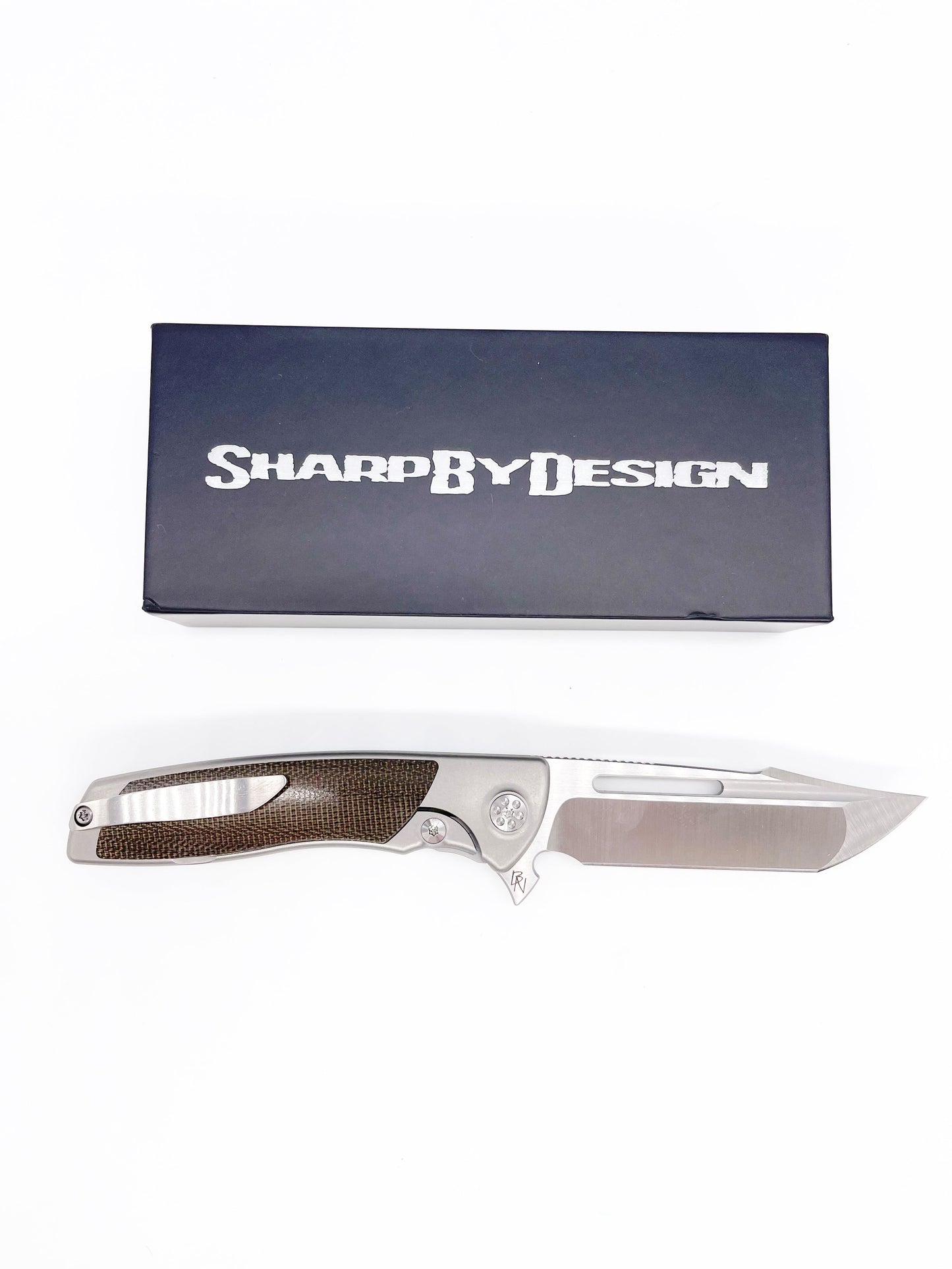 SharpByDesign Mini Evo Folding Knife Olive Drab Micarta / Titanium Handles Harpoon Point