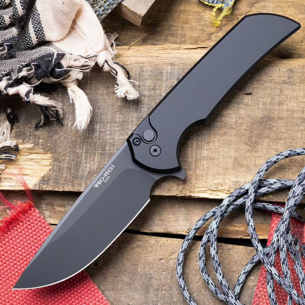 Pro-Tech Mordax Folding Knife - DLC Black Magnacut Blade, Smooth Black Handle | EDC Tactical Knife | MX103