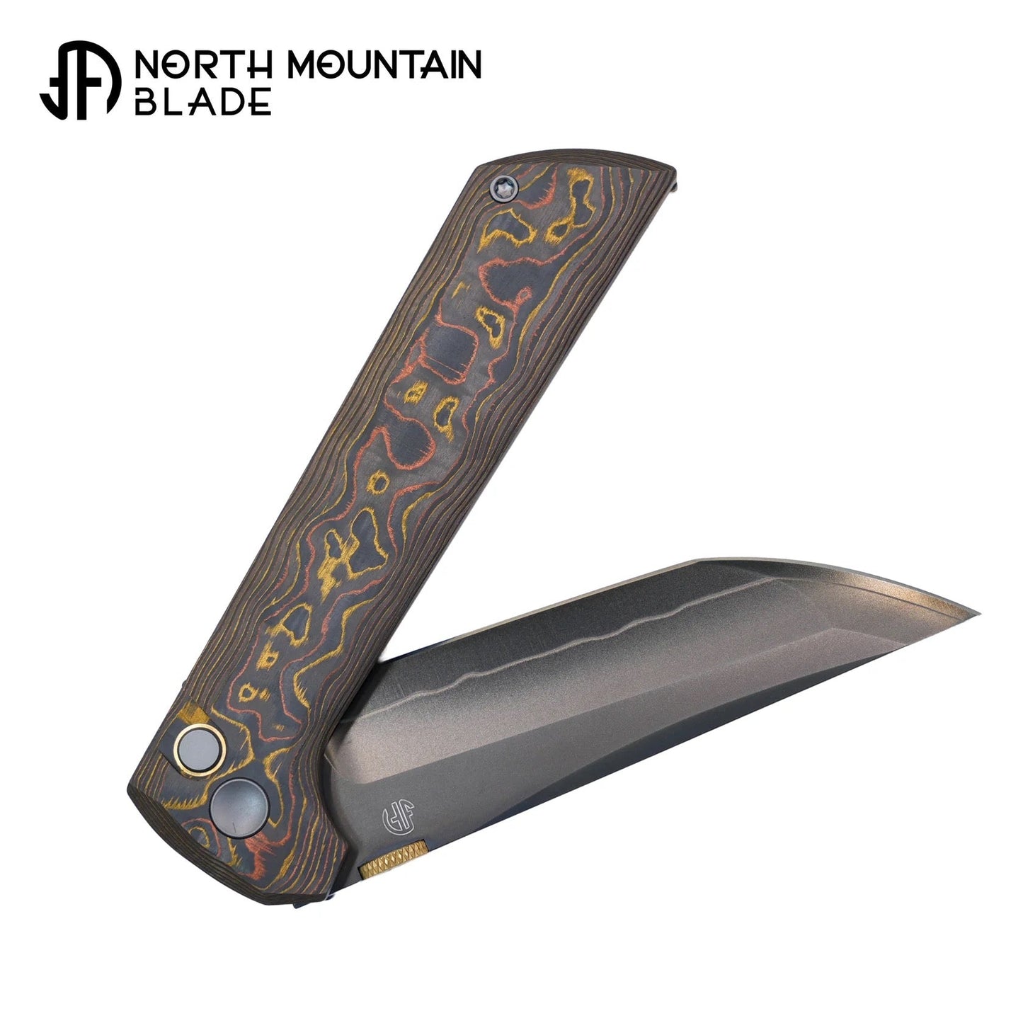 North Mountain Blade CHOP2 – 3.5" Tanto SLD-Magic Copper-Inlaid Carbon Fiber .45-Style Thumb Disc (2406-CUCF-DLC)