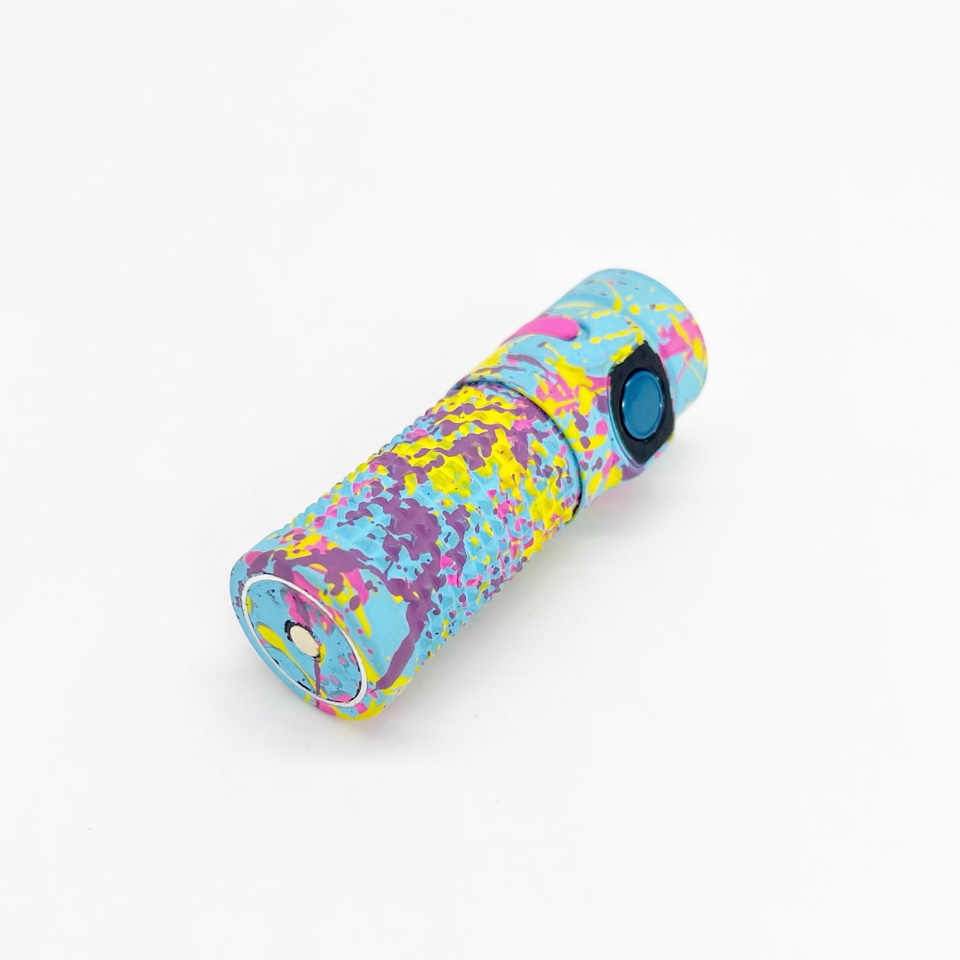Olight Baton 4 80's Splatter V2 Cerakote side profile showing hand-applied splatter Cerakote finish and metal side switch