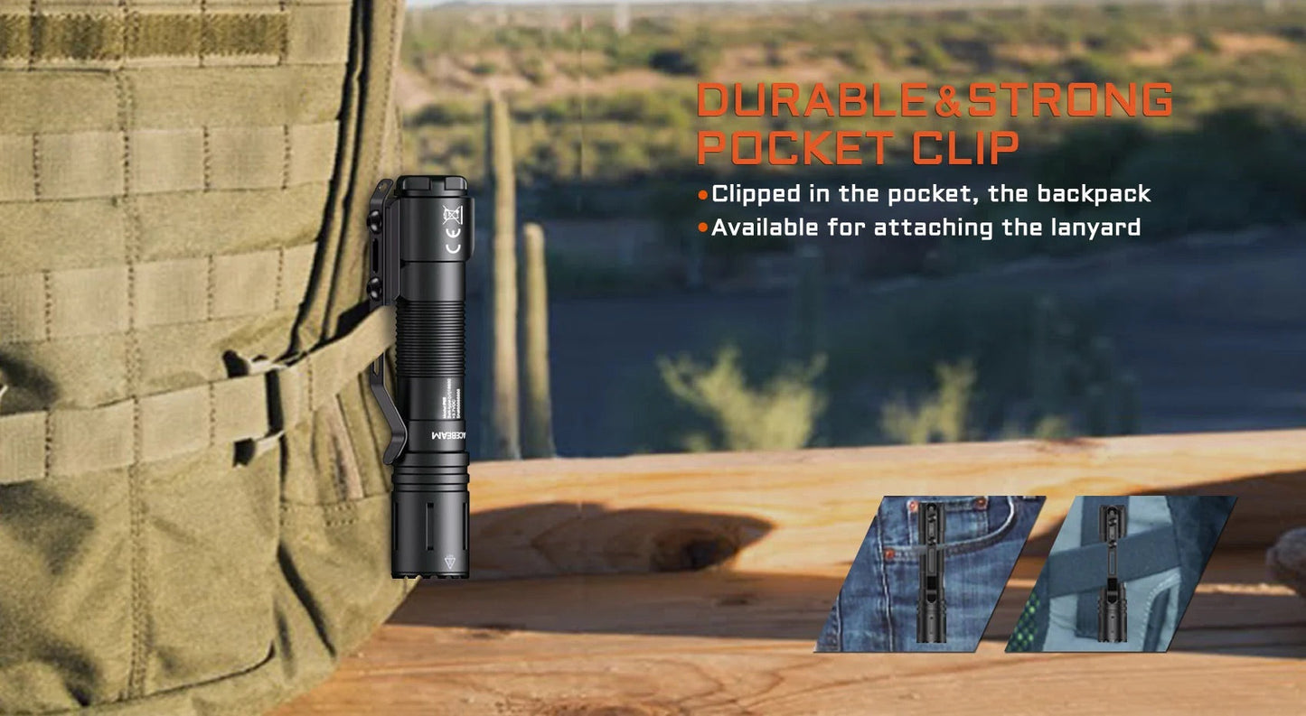 Acebeam Defender P15 EDC 1700 Lumen Tactical Rechargeable Flashlight 1*18650 Battery - Dark Green