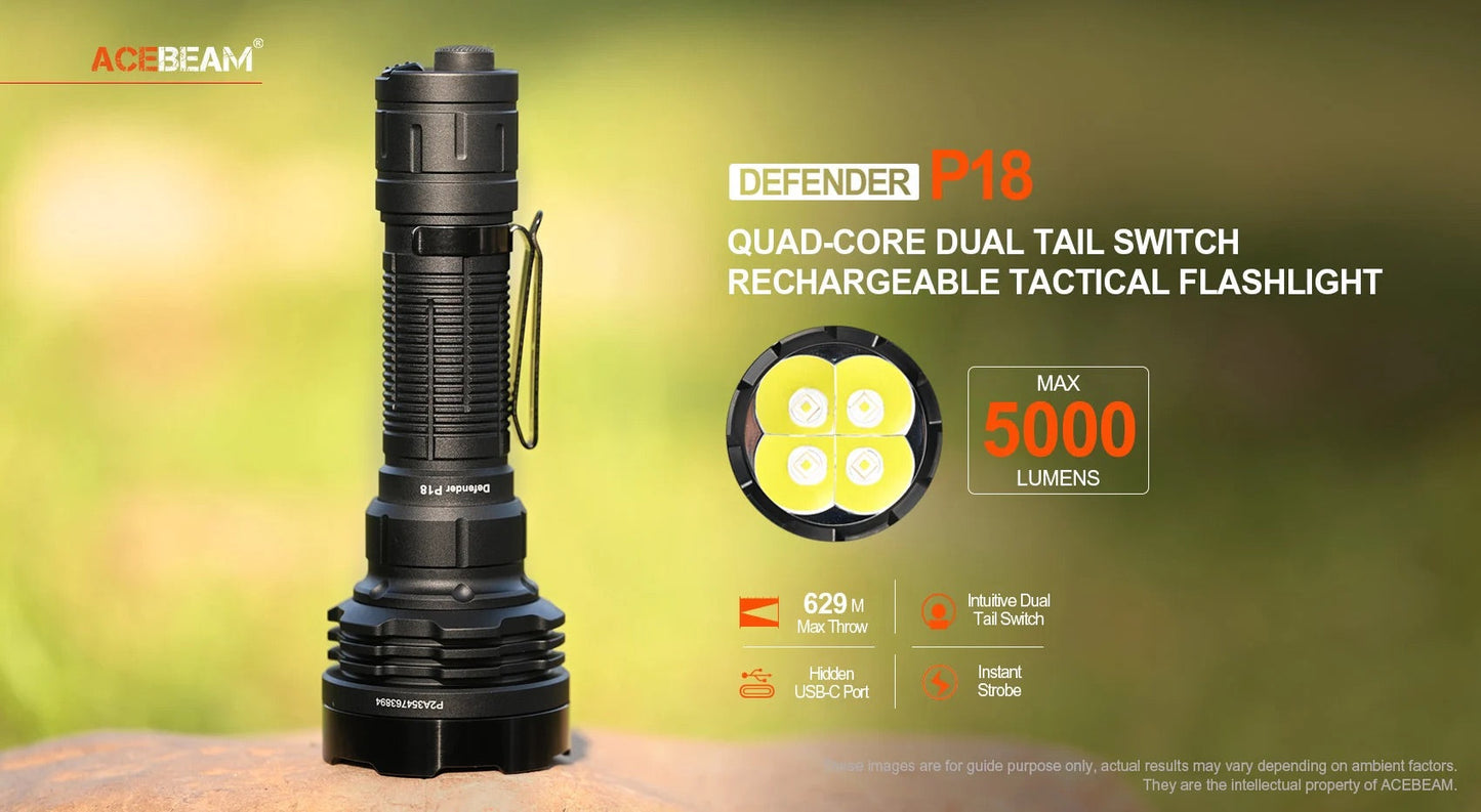 Acebeam Defender P18 5000 Lumen USB-C Rechargeable Tactical Flashlight