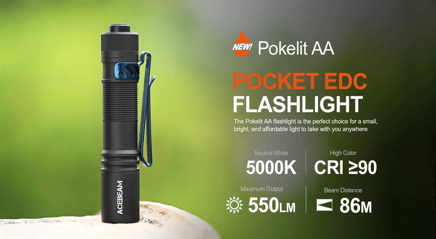 Acebeam Pokelit 550 Lumen USB-C 14500 Battery 1 x NICHIA 219F 5000K CRI90 LED - OD Green