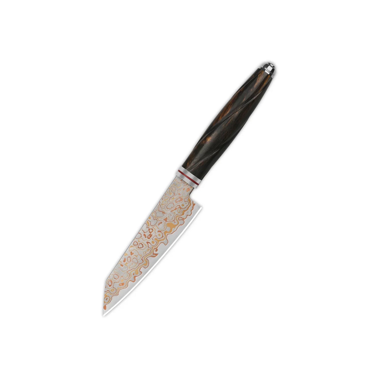 QSP Kiritsuke 4" Brass Copper Damascus Desert Iron Wood QS-KK-005C