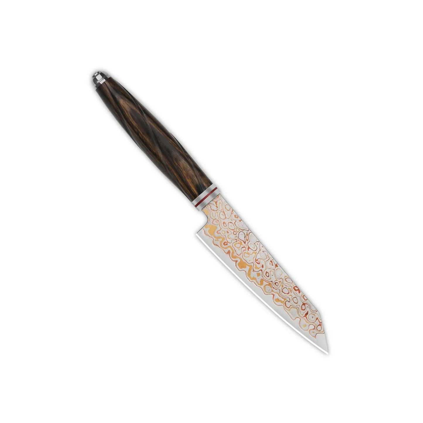QSP Kiritsuke 4" Brass Copper Damascus Desert Iron Wood QS-KK-005C