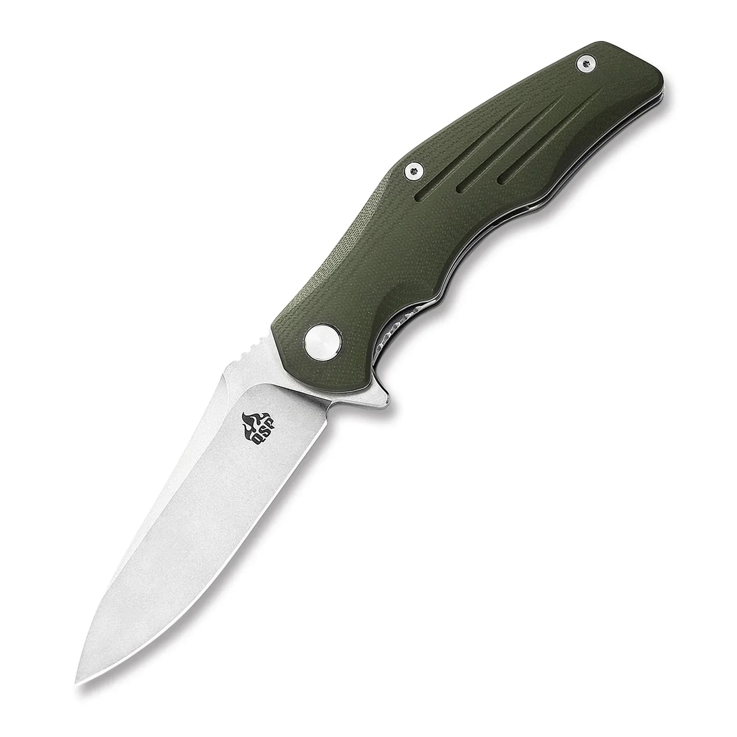 QSP Pangolin 3.75" D2 Stonewashed blade Green G10 handle QS105-B