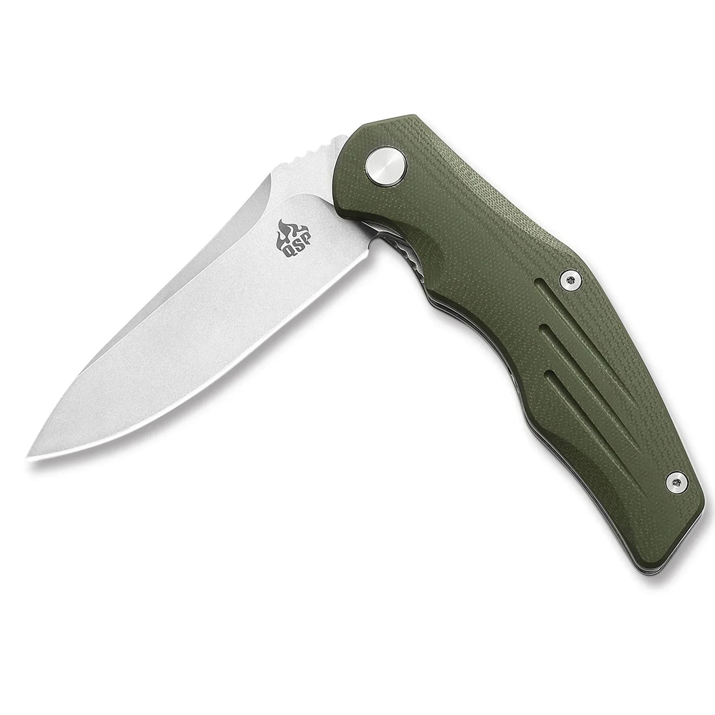 QSP Pangolin 3.75" D2 Stonewashed blade Green G10 handle QS105-B