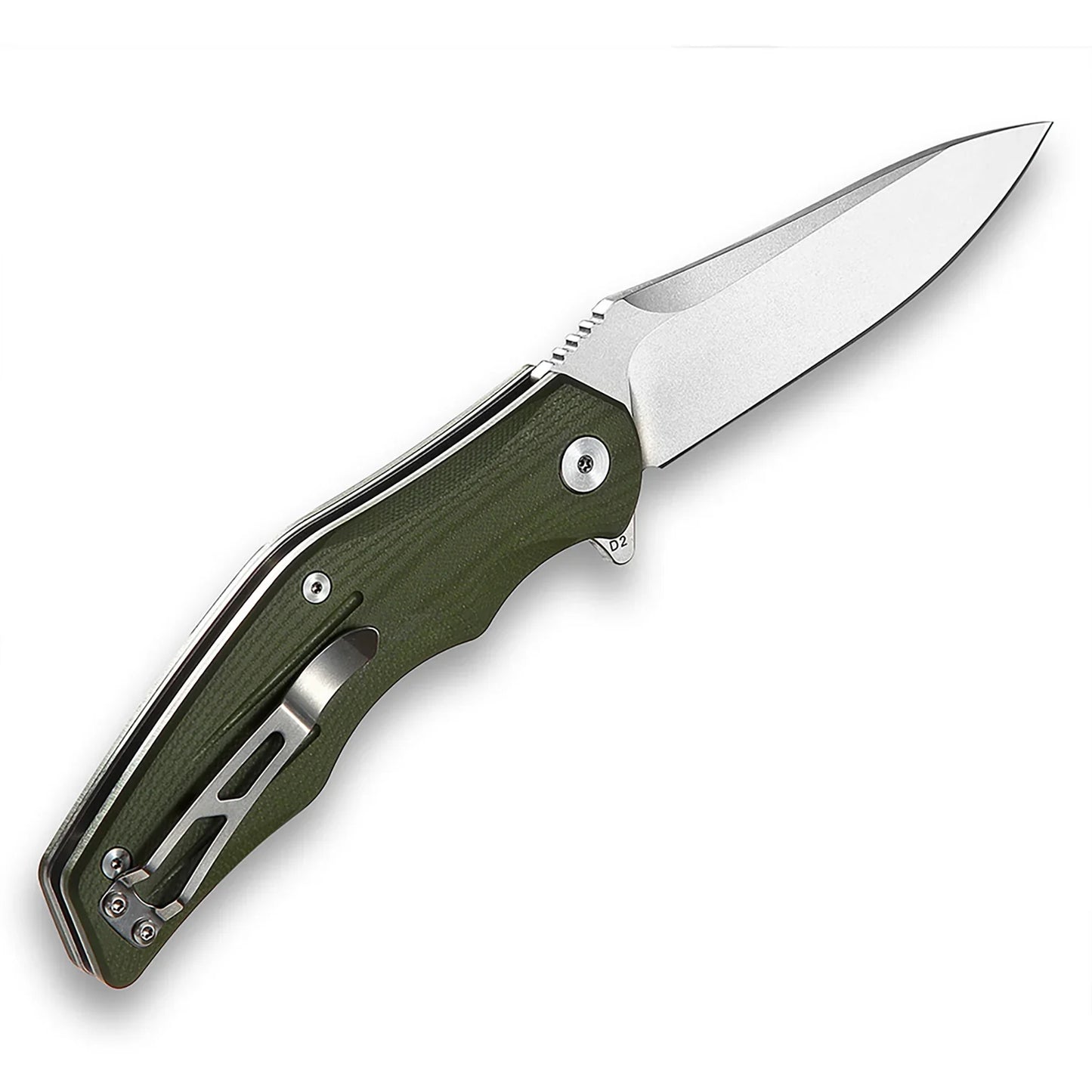 QSP Pangolin 3.75" D2 Stonewashed blade Green G10 handle QS105-B