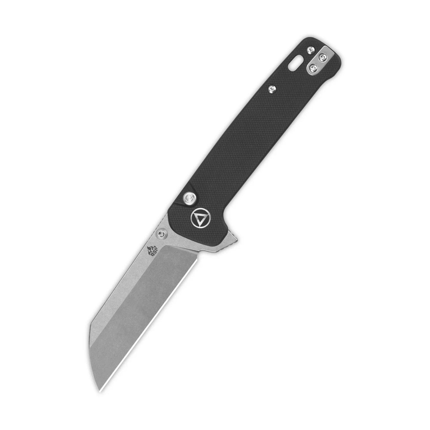 QSP Penguin Button Lock 3.06" 14C28N Stonewashed Blade Black G10 QS130BL-A1