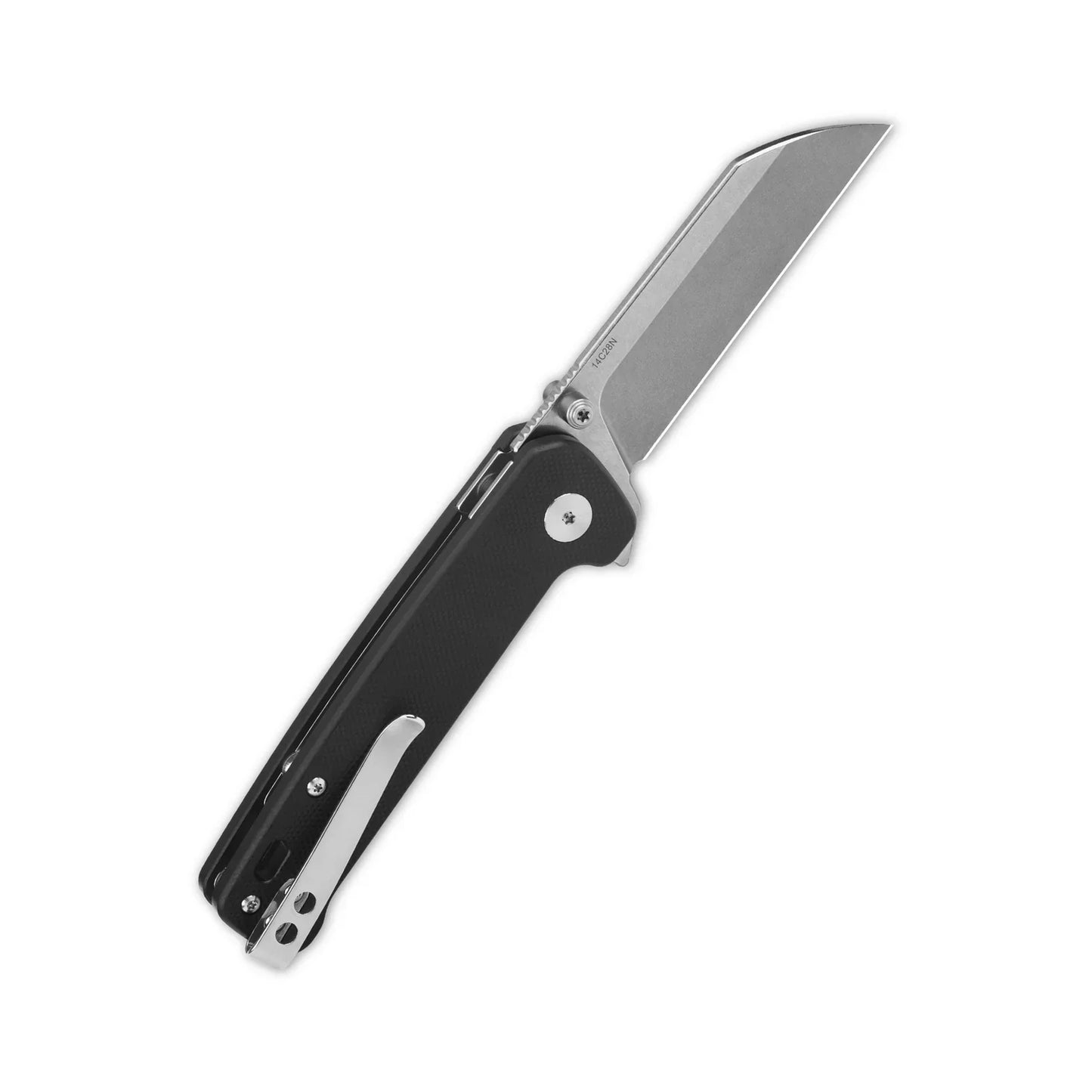 QSP Penguin Button Lock 3.06" 14C28N Stonewashed Blade Black G10 QS130BL-A1