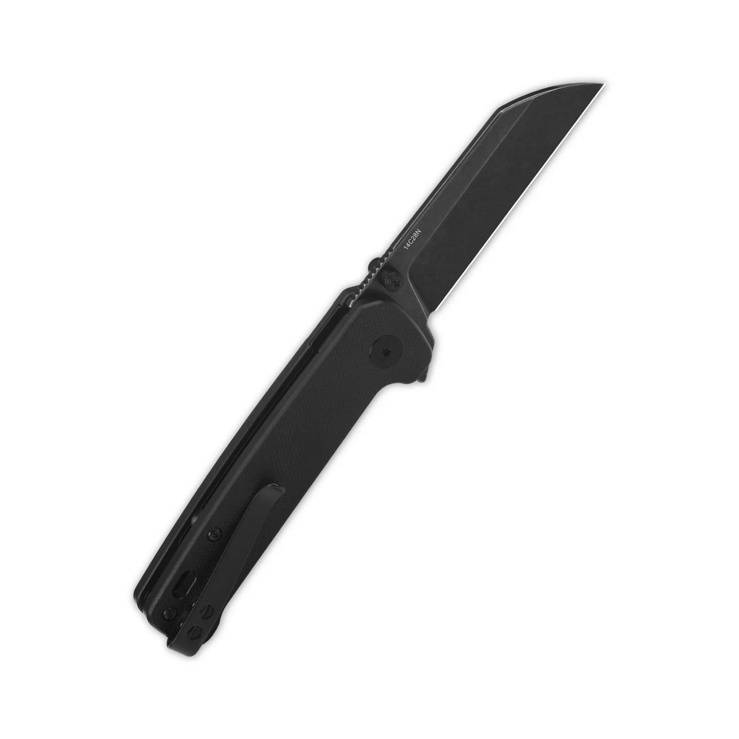 QSP Penguin Button Lock 14C28N Black Stonewashed Blade Black G10 QS130BL-A2