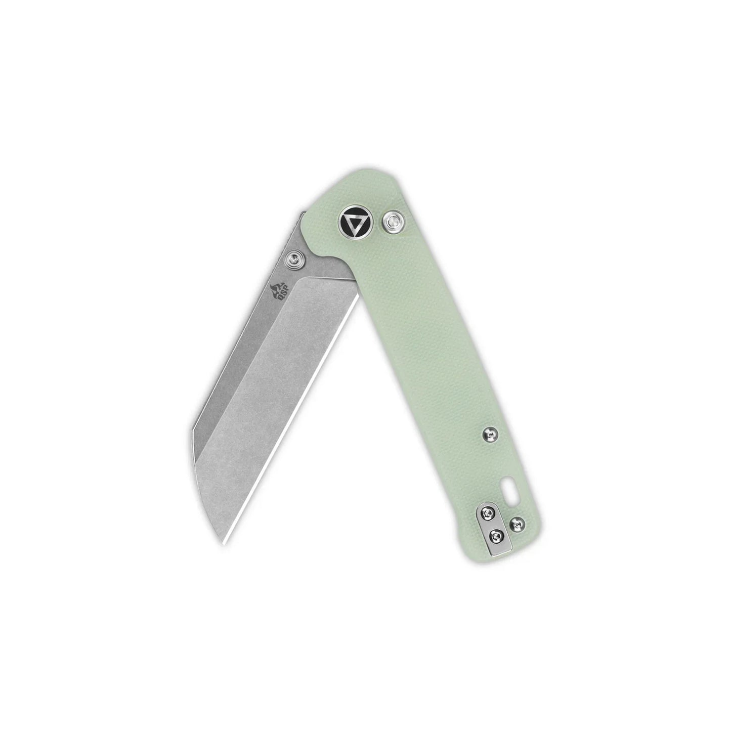 QSP Penguin Button Lock 3.06" 14C28N Stonewashed Blade Jade G10 QS130BL-B1