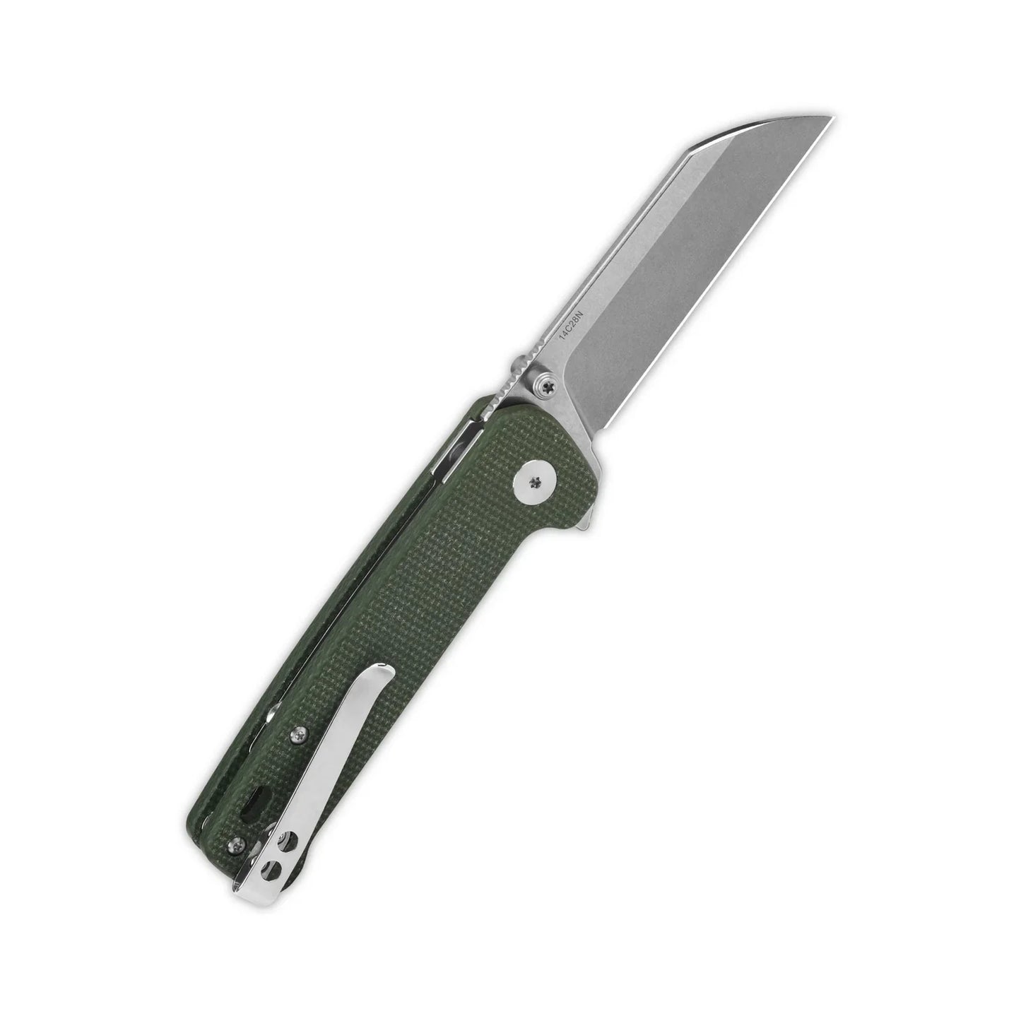 QSP Penguin 3.06" 14C28N Stonewashed Blade Green Micarta QS130BL-C1