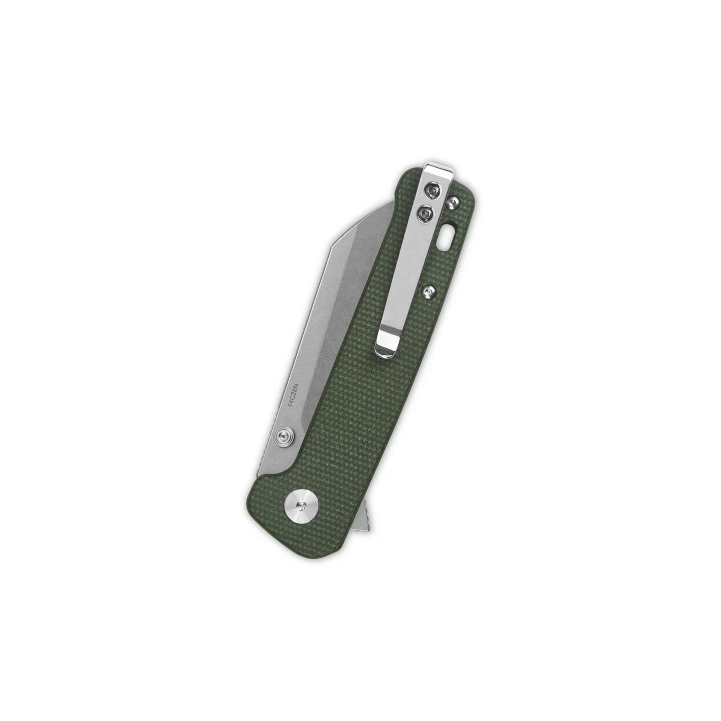 QSP Penguin 3.06" 14C28N Stonewashed Blade Green Micarta QS130BL-C1