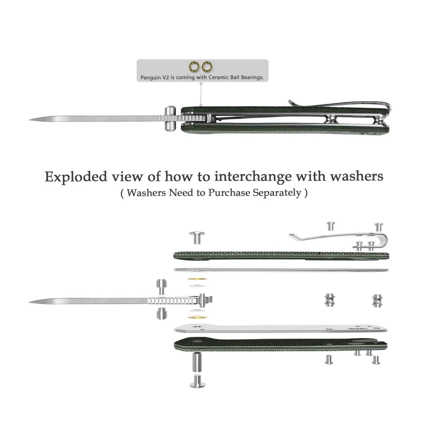 QSP Penguin V2 3.06" D2 blade Green Micarta handlee QS130V2-C1