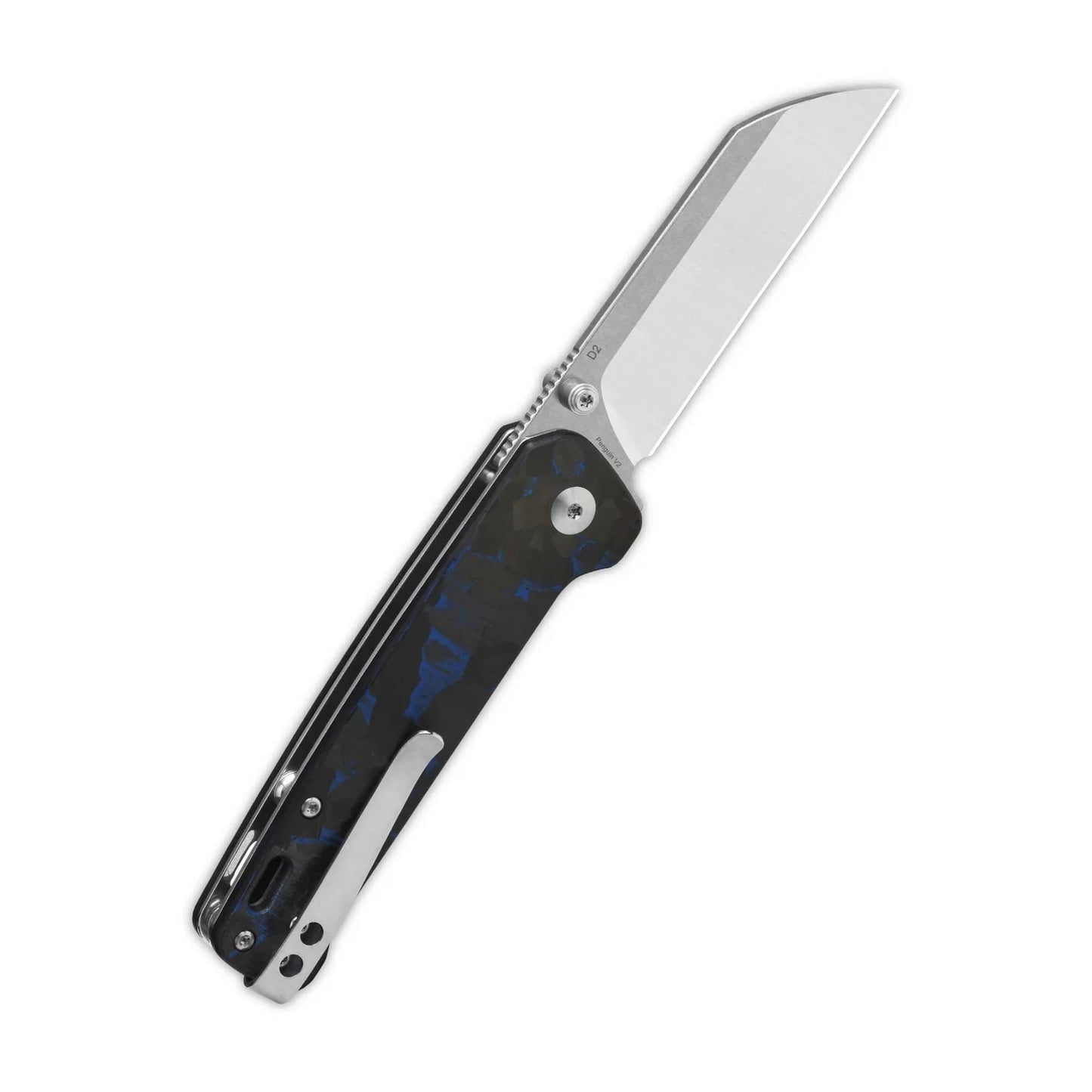 QSP Penguin V2 3.06" Blue Shredded CF overlay G10 handle QS130V2-E1
