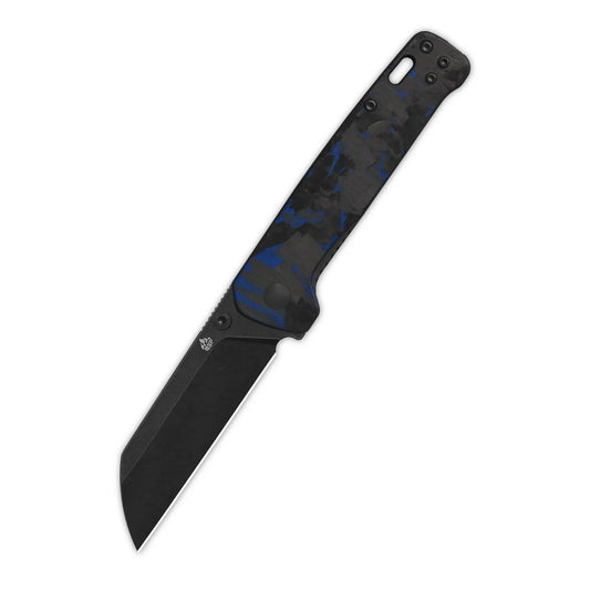 QSP Penguin V2 3.06" D2 blade Blue Shredded CF overlay G10 handle QS130V2-E2