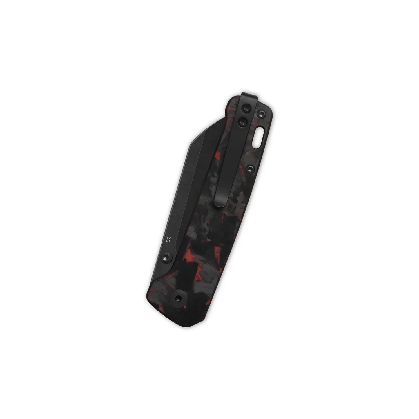 QSP Penguin V2 3.06" D2 blade Red Shredded CF overlay G10 handle QS130V2-F2