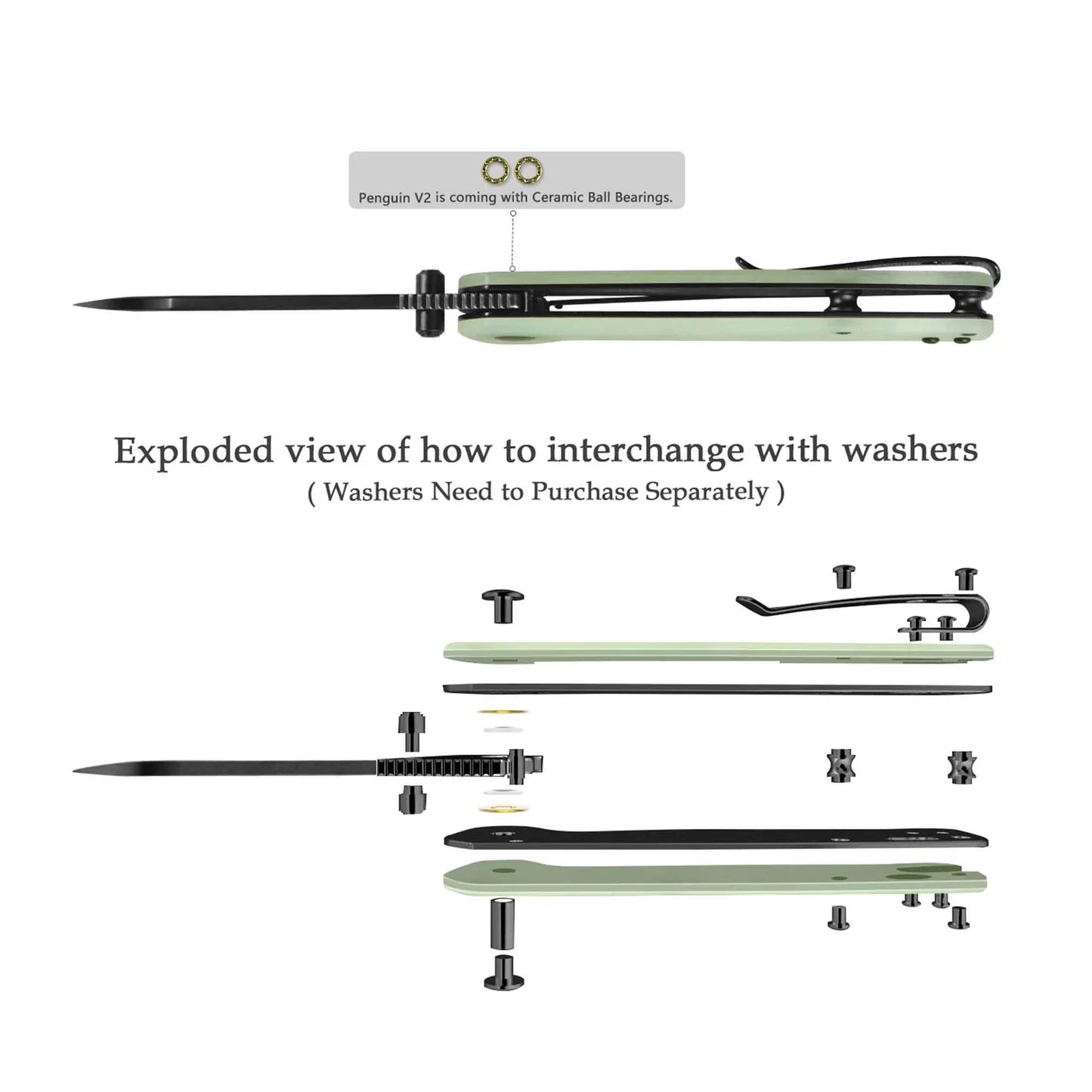 QSP Penguin V2 3.06" D2 blade Jade G10 handle QS130V2-G2