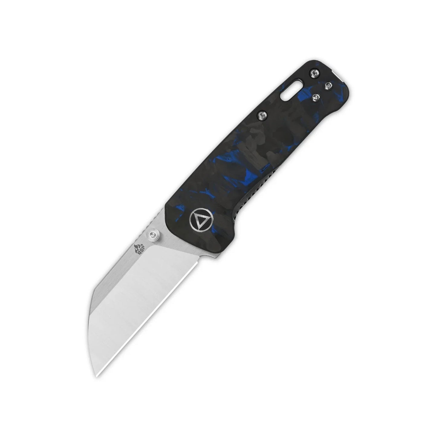 QSP Penguin Mini 2.25" 14C28N 2 Tone Satin Blade Blue Shredded carbon fiber overlay G10 QS130XS-D1