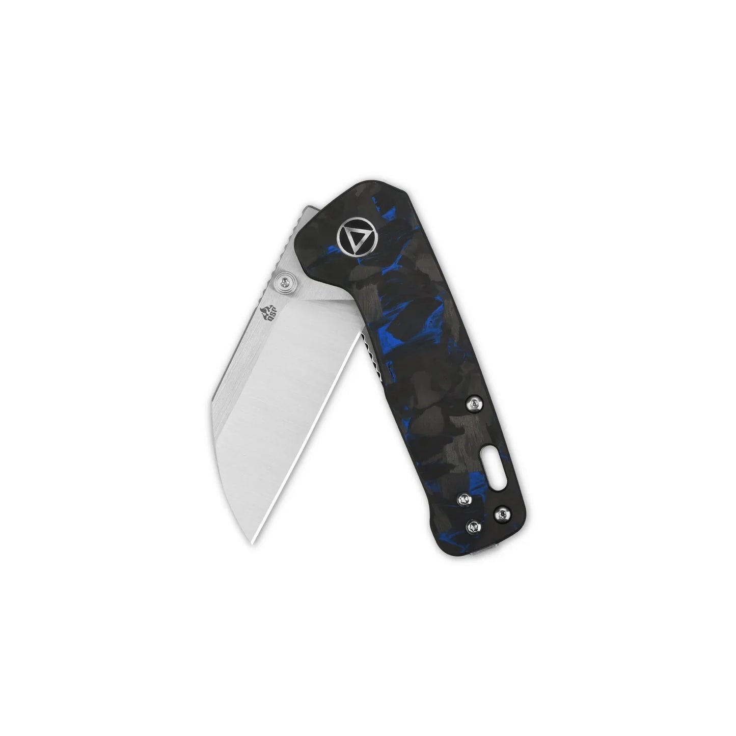 QSP Penguin Mini 2.25" 14C28N 2 Tone Satin Blade Blue Shredded carbon fiber overlay G10 QS130XS-D1