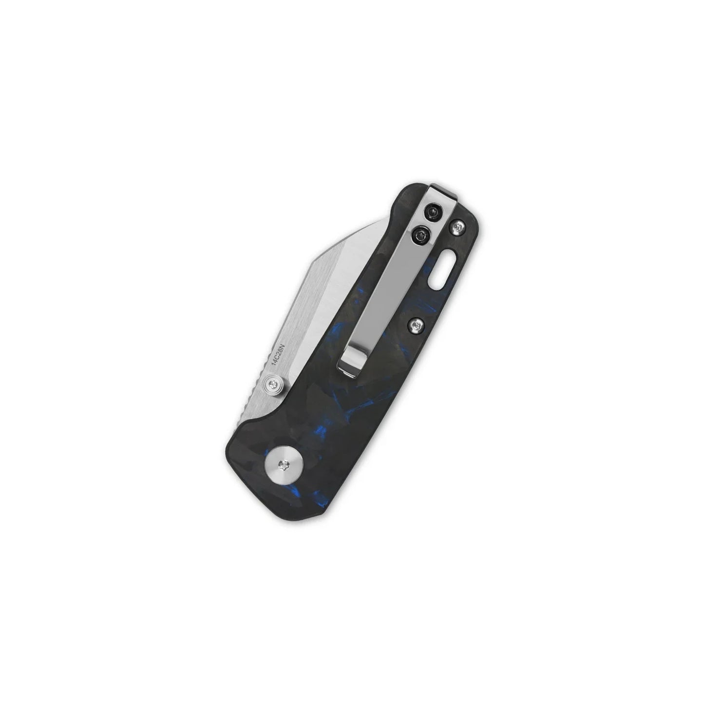 QSP Penguin Mini 2.25" 14C28N 2 Tone Satin Blade Blue Shredded carbon fiber overlay G10 QS130XS-D1