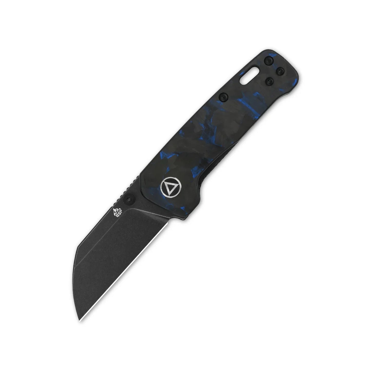 QSP Penguin Mini 2.225" 14C28N Black stonewashed blade Blue Shredded carbon fiber overlay G10 QS130XS-D2