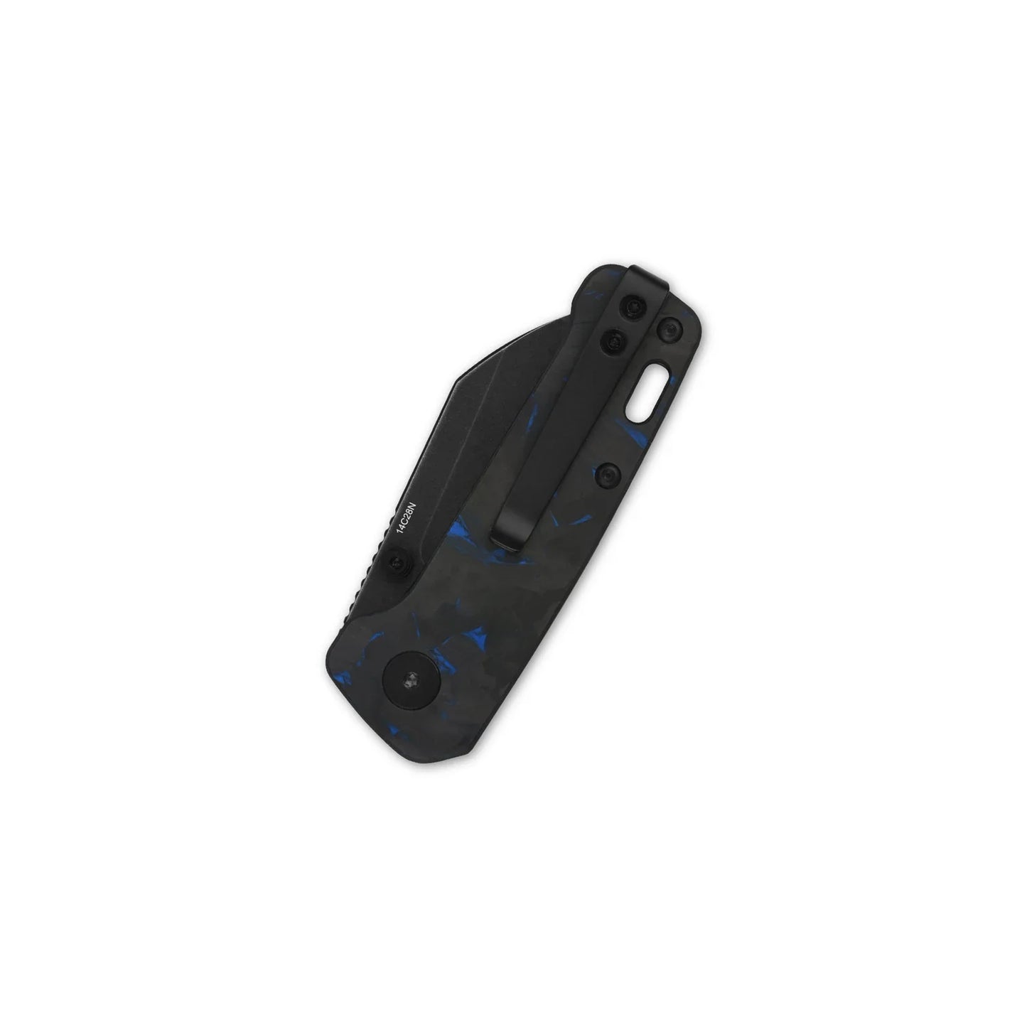QSP Penguin Mini 2.225" 14C28N Black stonewashed blade Blue Shredded carbon fiber overlay G10 QS130XS-D2
