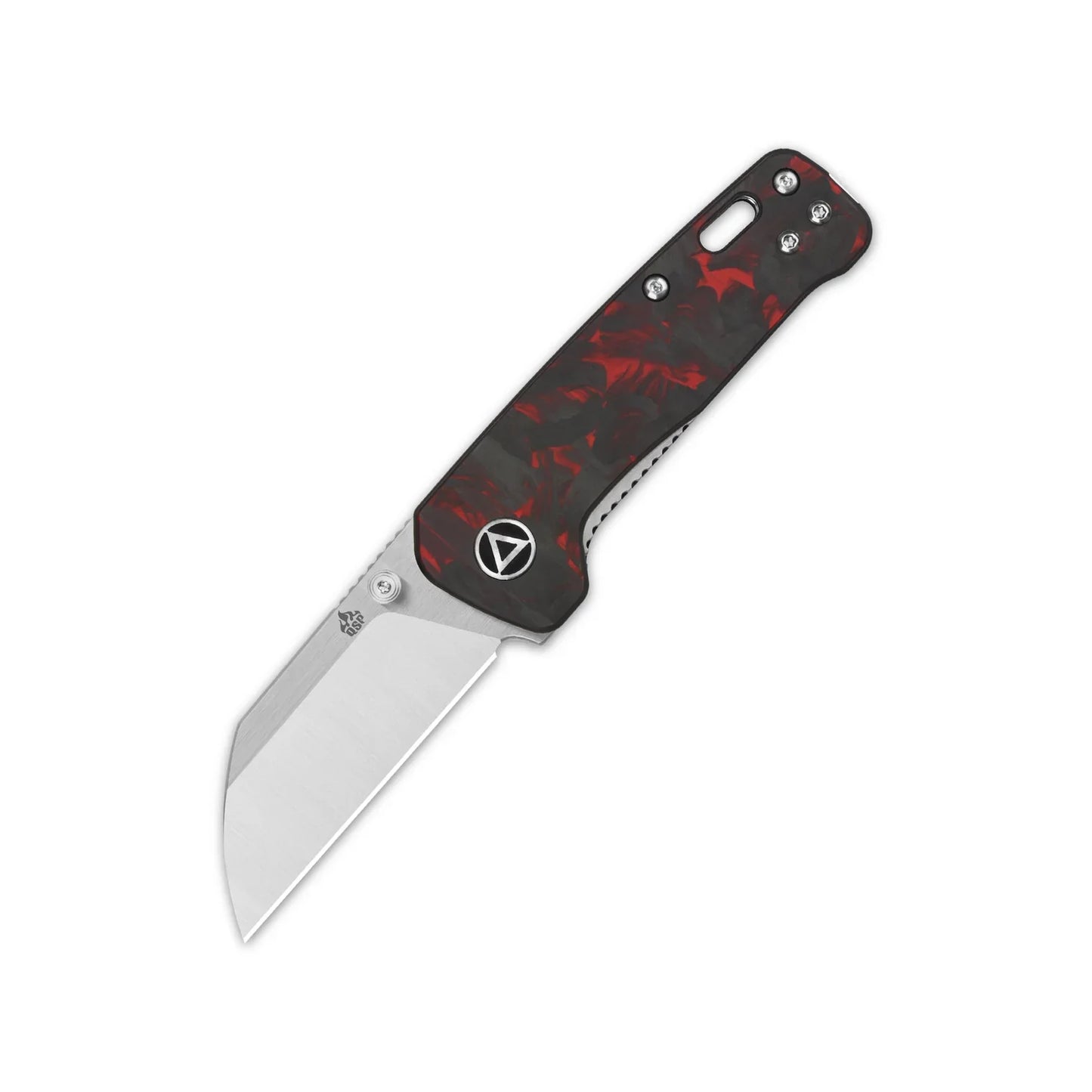 QSP Penguin Mini 2.25" 14C28N 2 Tone Satin Blade Red Shredded carbon fiber overlay G10 QS130XS-E1