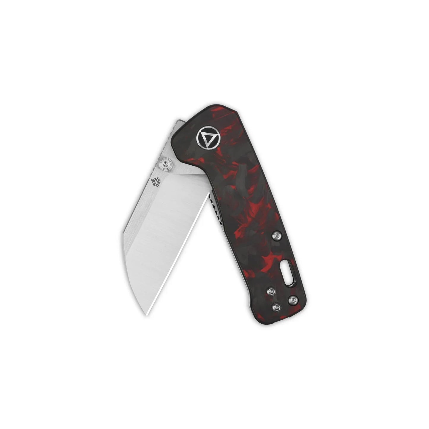 QSP Penguin Mini 2.25" 14C28N 2 Tone Satin Blade Red Shredded carbon fiber overlay G10 QS130XS-E1