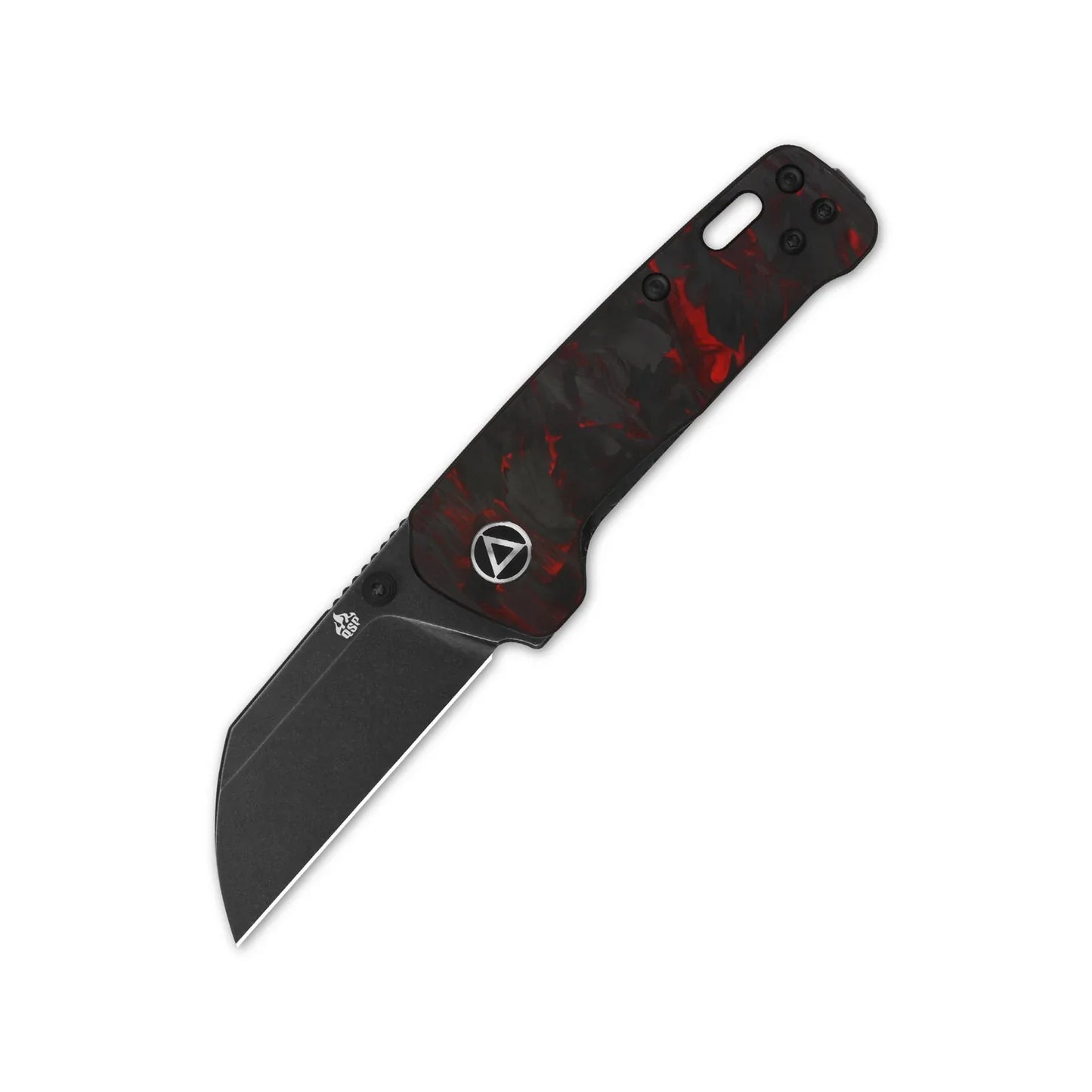 QSP Penguin Mini 2.25" 14C28N Black stonewashed blade Red Shredded carbon fiber overlay G10 QS130XS-E2