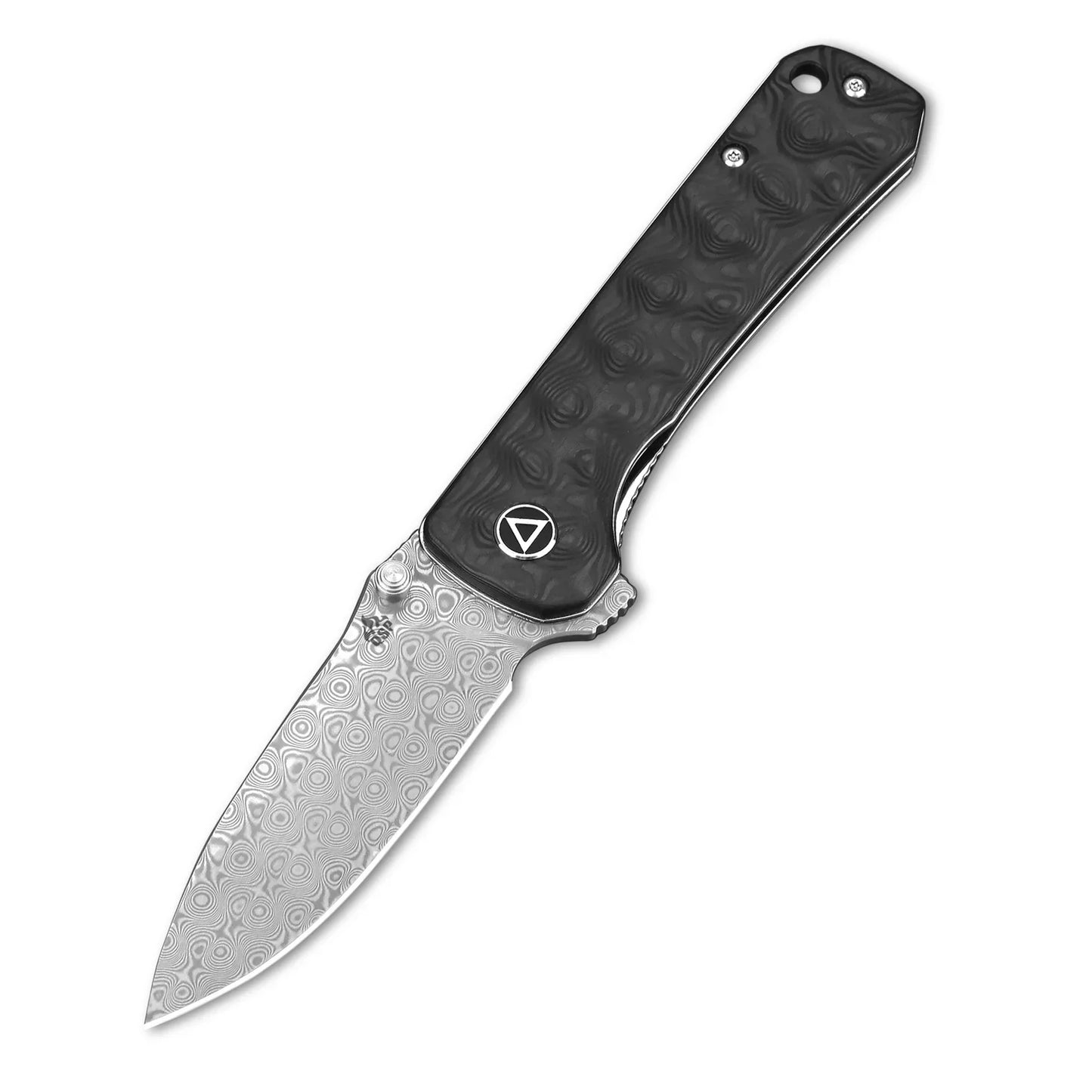 QSP Hawk 3.225" Laminated Damascus / S35VN Marbled Carbon Fiber QS131-A