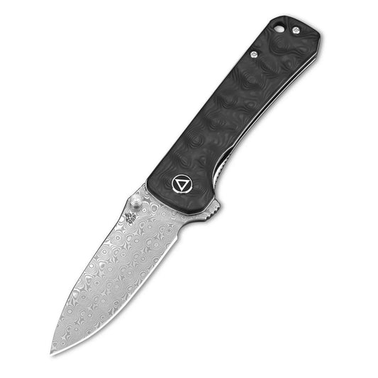 QSP Hawk 3.225" Laminated Damascus / S35VN Marbled Carbon Fiber QS131-A