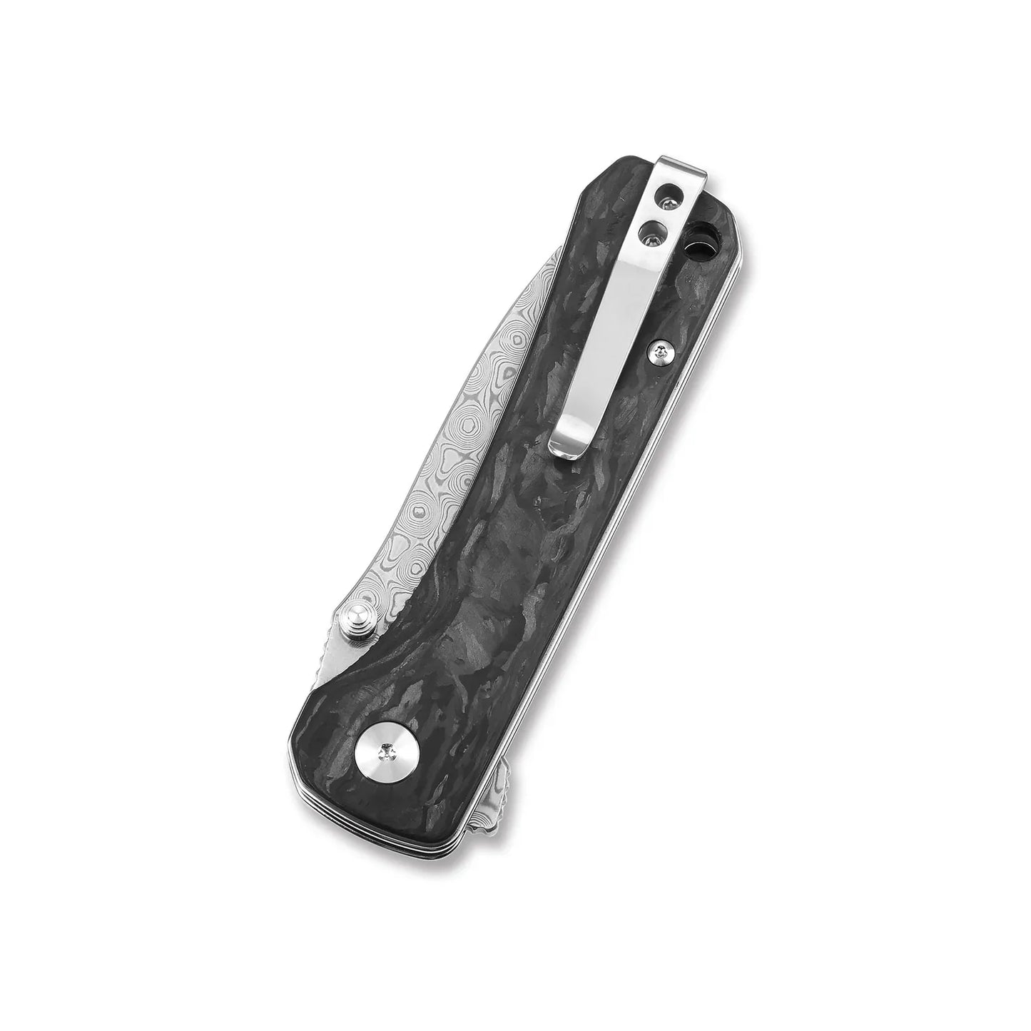 QSP Hawk 3.225" Laminated Damascus/S35VN Shredded Carbon Fiber QS131-E