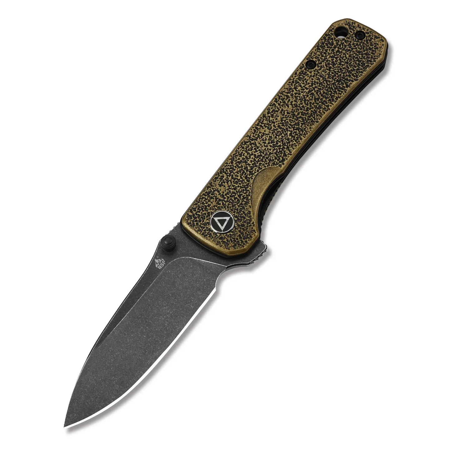 QSP Hawk 3.225" 14C28N Black stonewashed blade Brass QS131-L