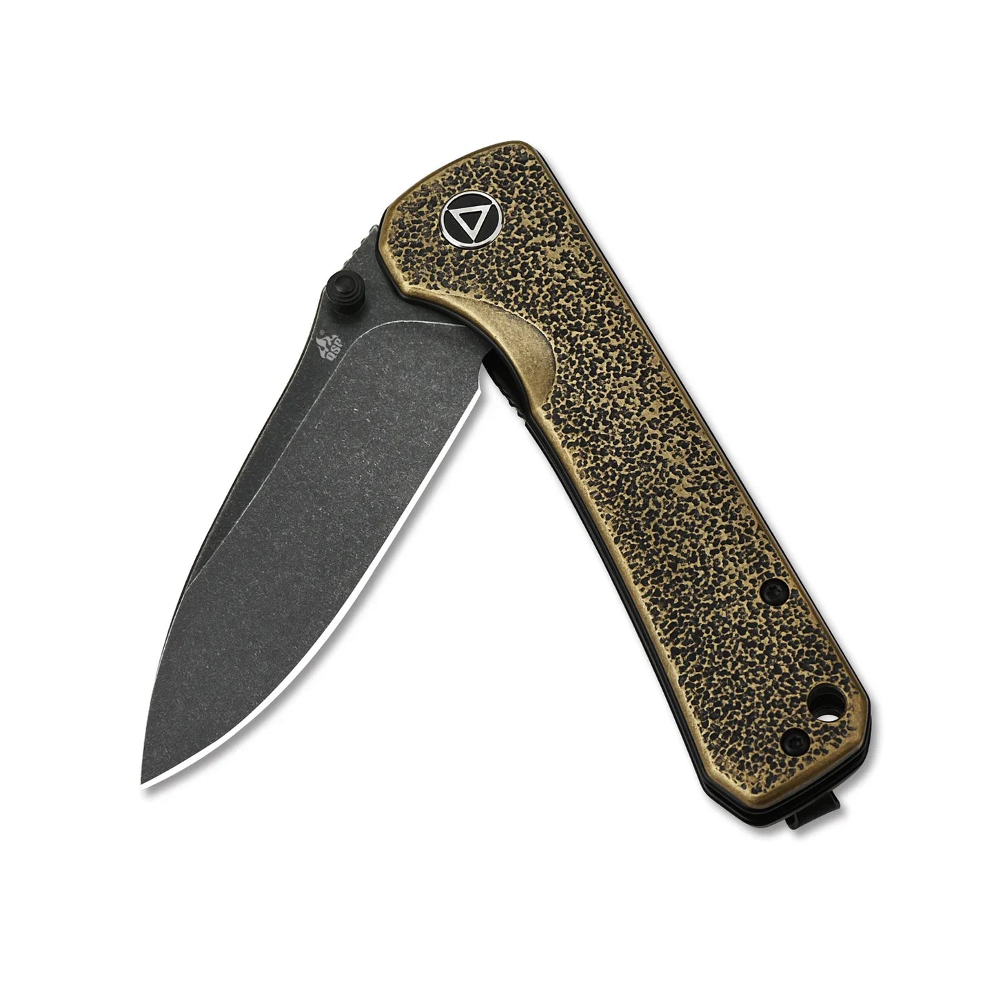QSP Hawk 3.225" 14C28N Black stonewashed blade Brass QS131-L