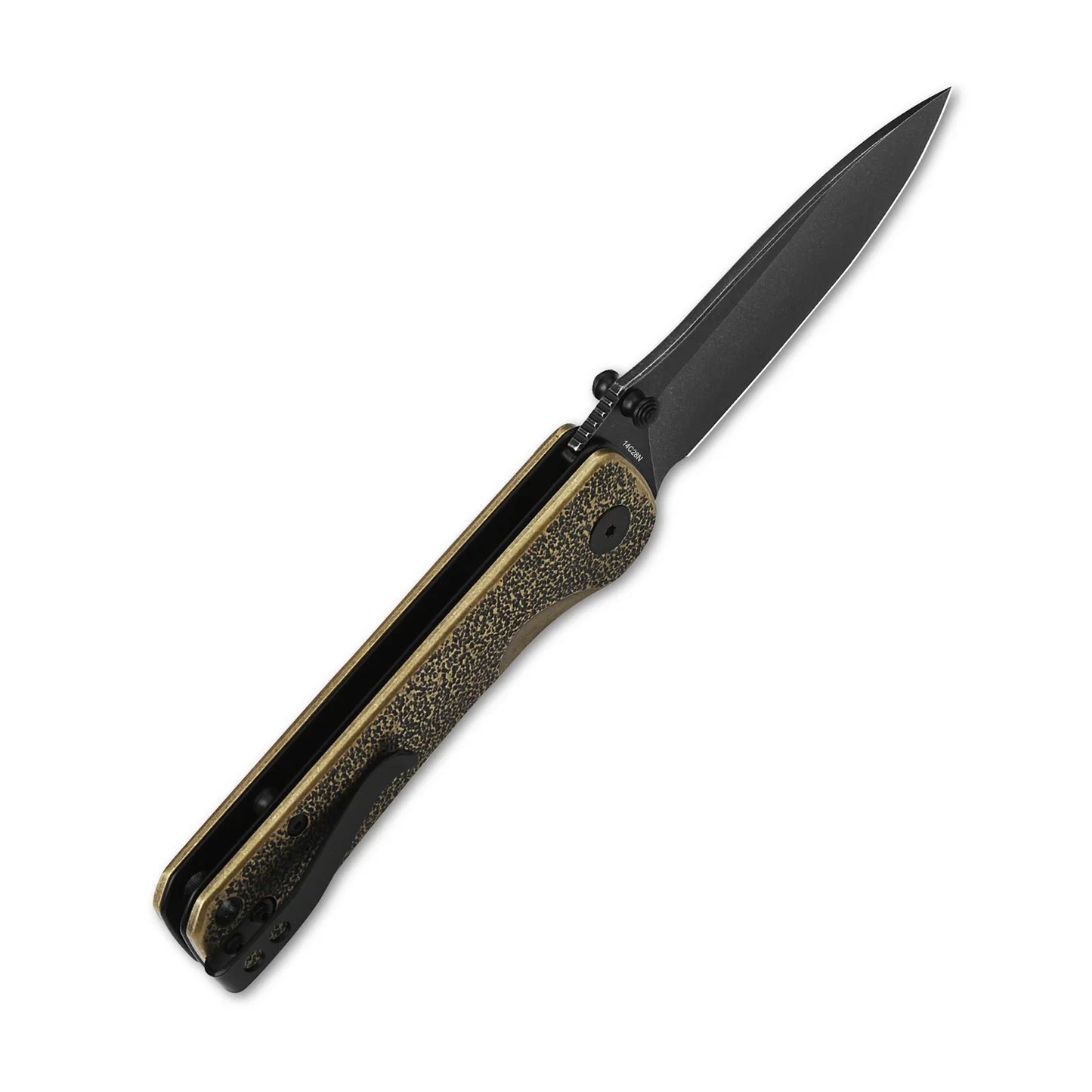 QSP Hawk 3.225" 14C28N Black stonewashed blade Brass QS131-L