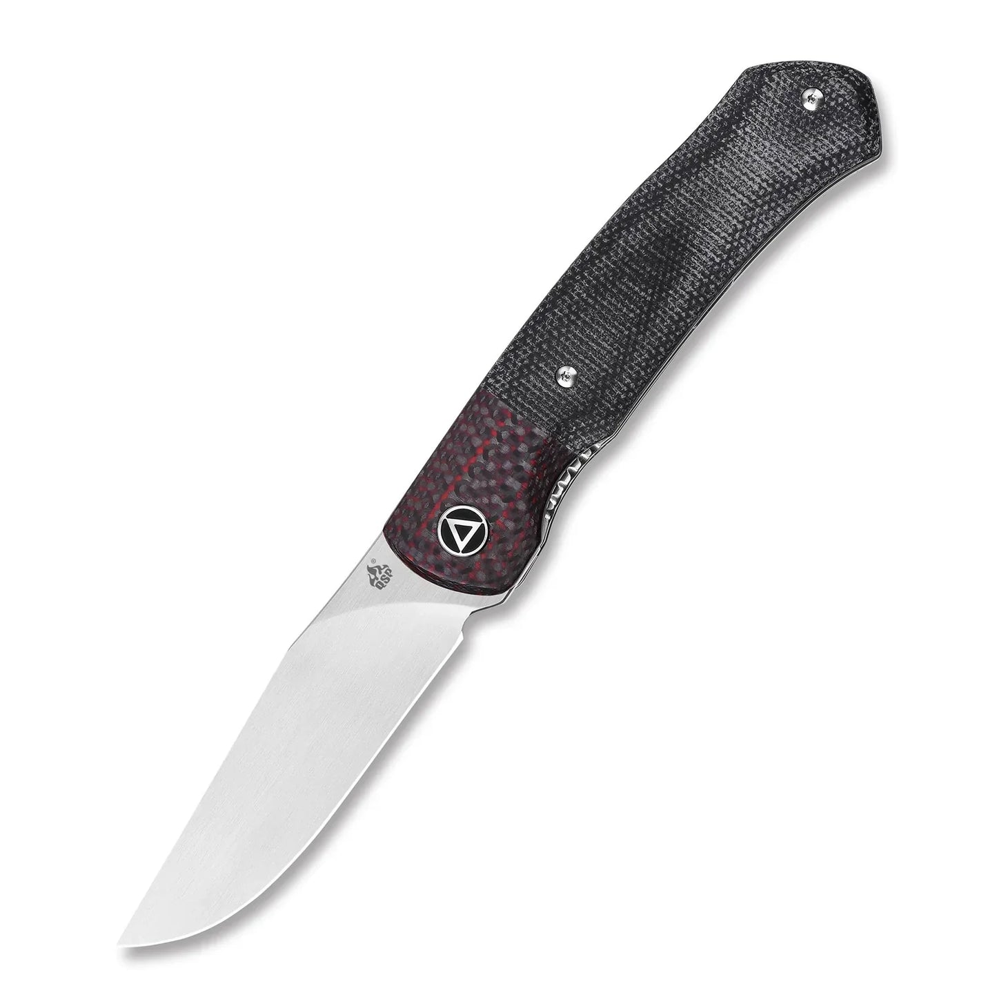 QSP Gannet 3.375" 154CM, satin finish Red CF & Black micarta handle Carbon fiber bolster with micarta handle QS137-A