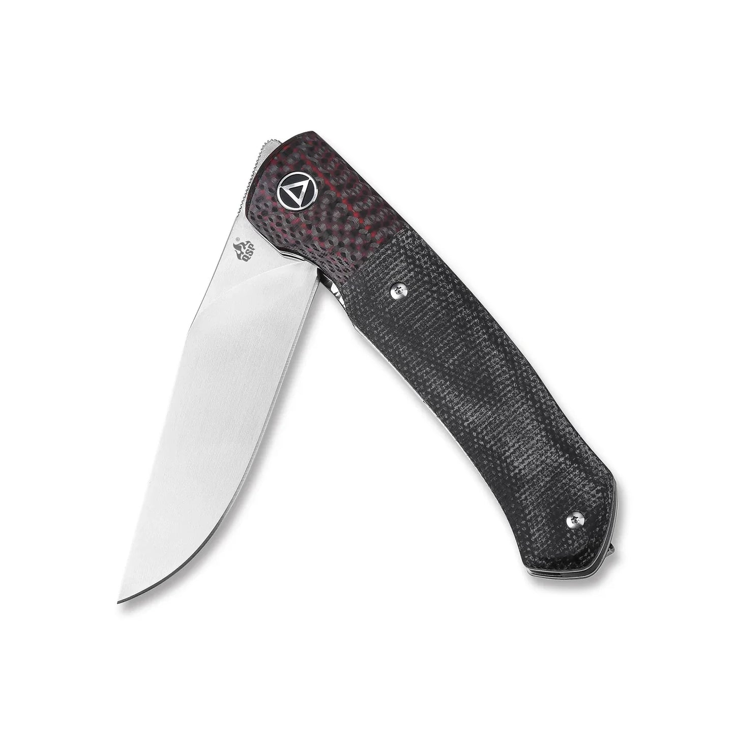 QSP Gannet 3.375" 154CM, satin finish Red CF & Black micarta handle Carbon fiber bolster with micarta handle QS137-A
