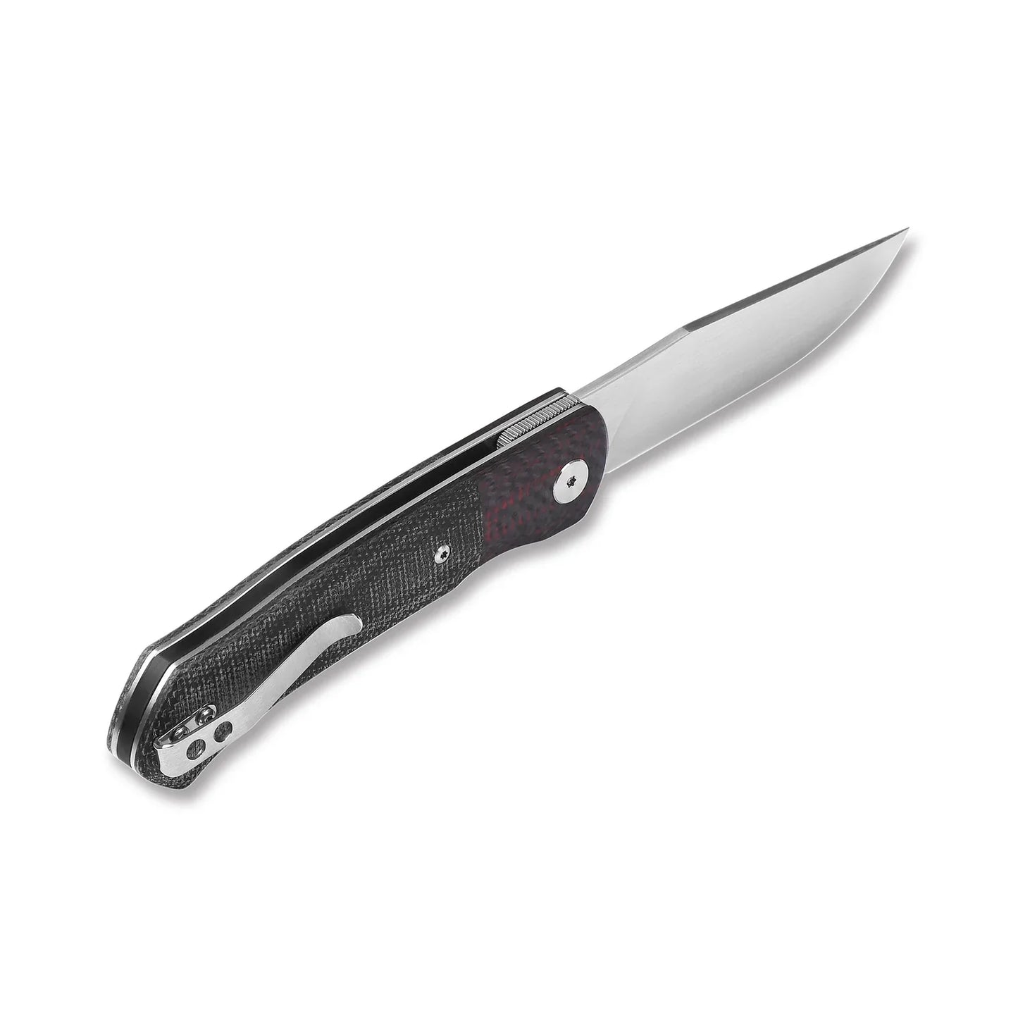 QSP Gannet 3.375" 154CM, satin finish Red CF & Black micarta handle Carbon fiber bolster with micarta handle QS137-A