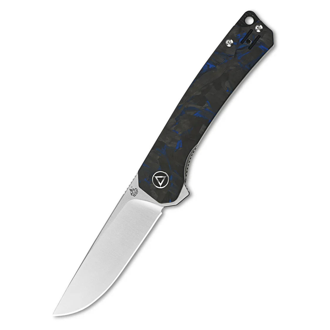 QSP Knife Osprey 3.25" 14C28N Blue Shredded Carbon Fiber Overlay G10 QS139-G1
