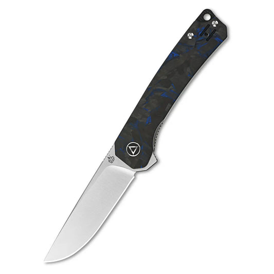 QSP Knife Osprey 3.25" 14C28N Blue Shredded Carbon Fiber Overlay G10 QS139-G1