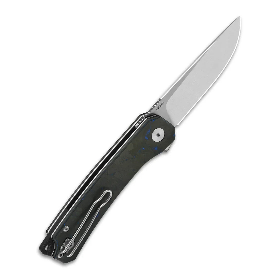 QSP Knife Osprey 3.25" 14C28N Blue Shredded Carbon Fiber Overlay G10 QS139-G1