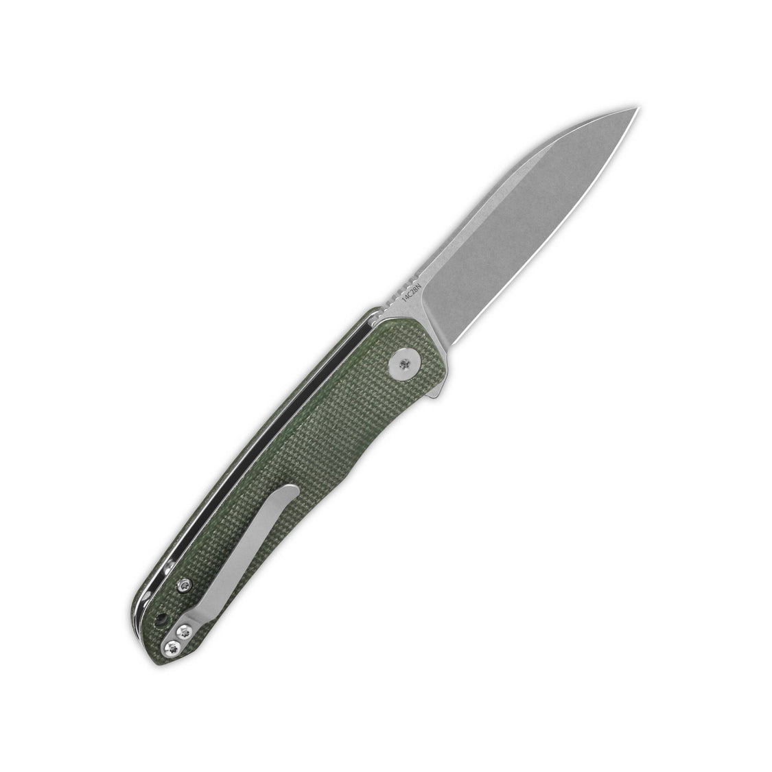 QSP Otter Liner Lock Pocket Knife 14C28N Blade Green Micarta Handle