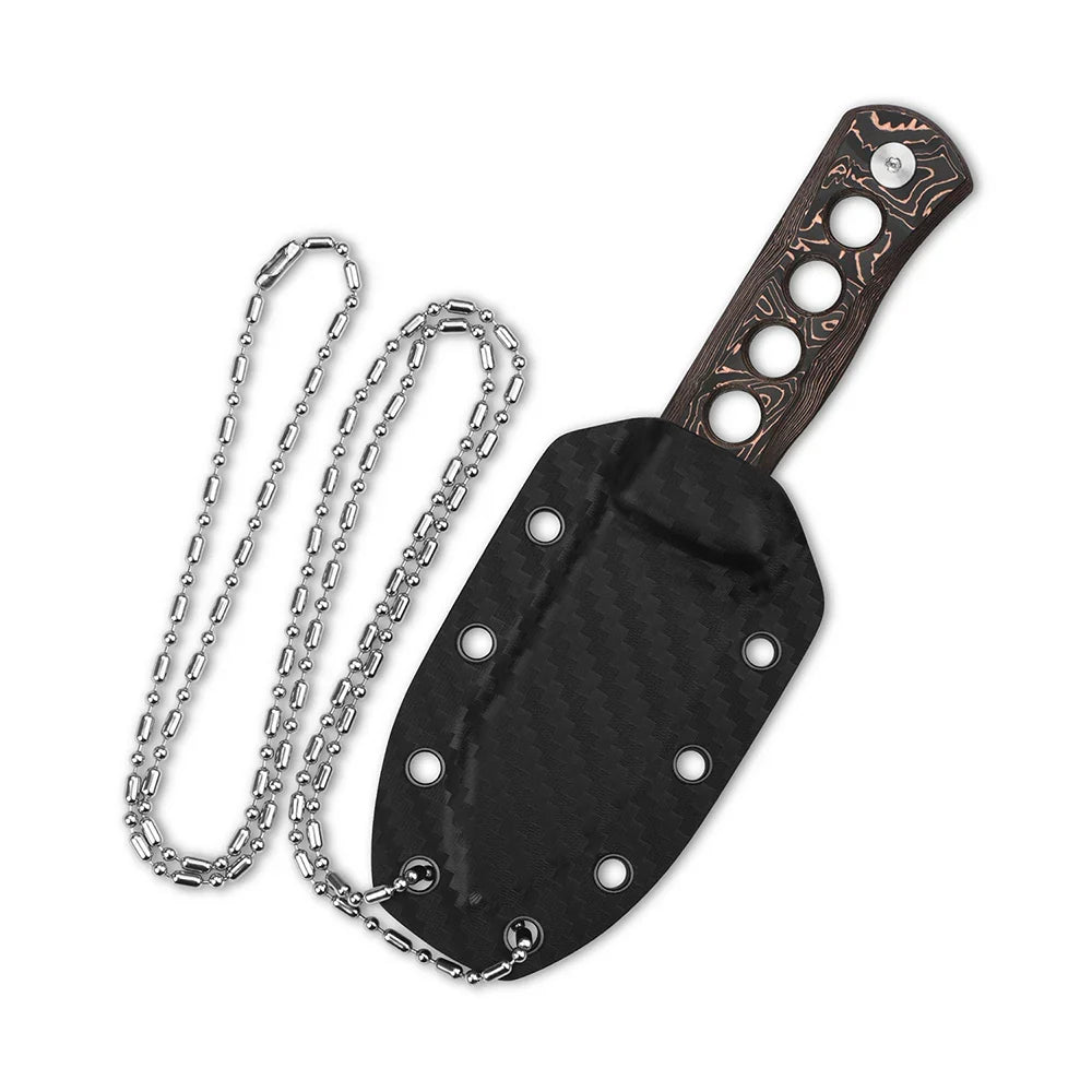QSP Canary Neck Knife 2.50" Lamilated Damascus Aluminum Foil CF, Copper Foil CF QS141-F