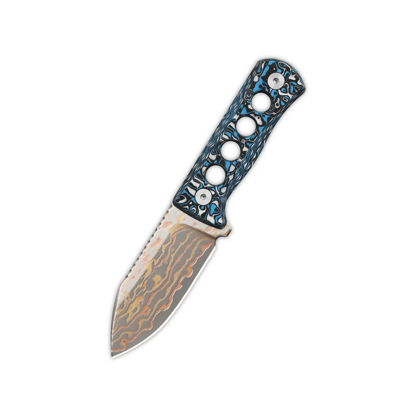 QSP Canary Neck Knife 2.50" Brass Copper Damascus Blue White Camo Copper Damascus QS141-G